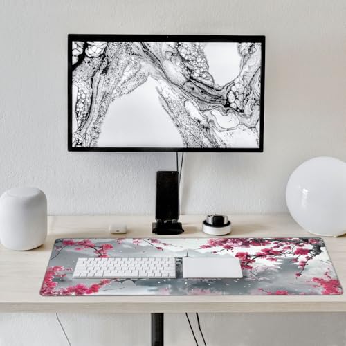 35.4 x 15.7 in, Waterproof XXL Large Mouse Pad for Desk, Extended Keyboard Mouse Mat for Computer Office, Big Laptop Mouse pad, Gaming Pc-Pink Cherry Blossom - color: Pink Cherry Blossom