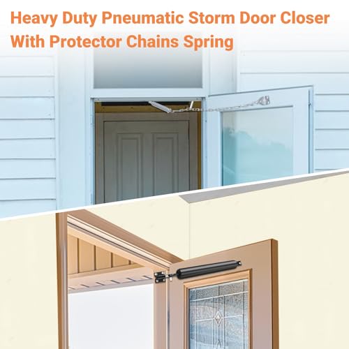 Storm Door Closer, 2PCS Heavy Duty Screen Door Closers with Protector Chains Spring, Storm Door Bracket Kit Compatible with Andersen/Emco/Larson/40201 (Closer and Chain, 2 Packs(Black)) - size: 2 Packs(Black)