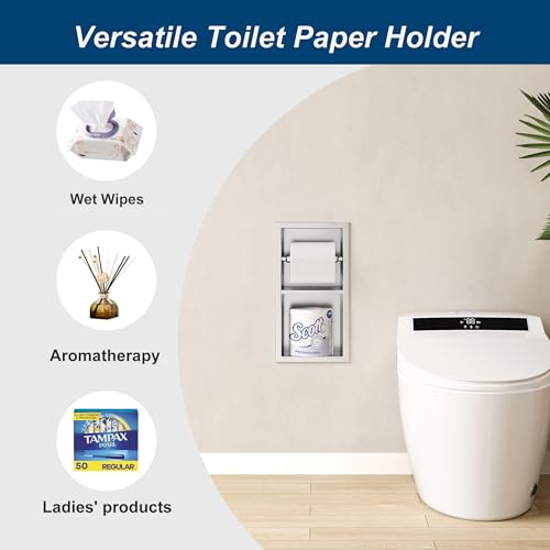 Neodrain Brushed Recessed Toilet Paper Holder,Dual Rolls - color: Brushed, size: 6X12In