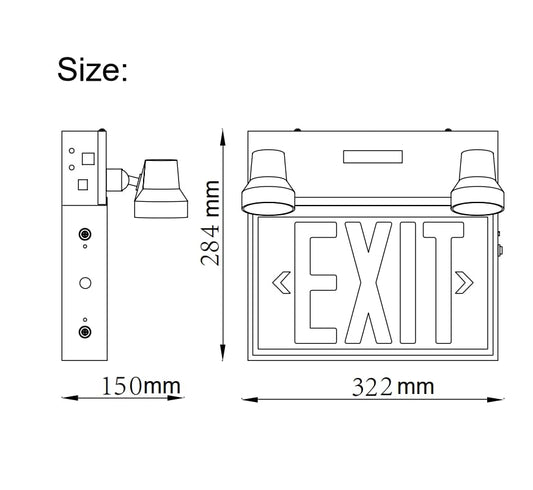 TANLUX Steel Exit Sign with Remote Capabilities, 36 Watt Battery Pack, AC 120-347V Input, Commercial Battery Unit Emergency Lights with 2 by 2 watts Head, Up To 4 Hours Emergency Duration Time - size: Steel Exit Sign with Emergency Light