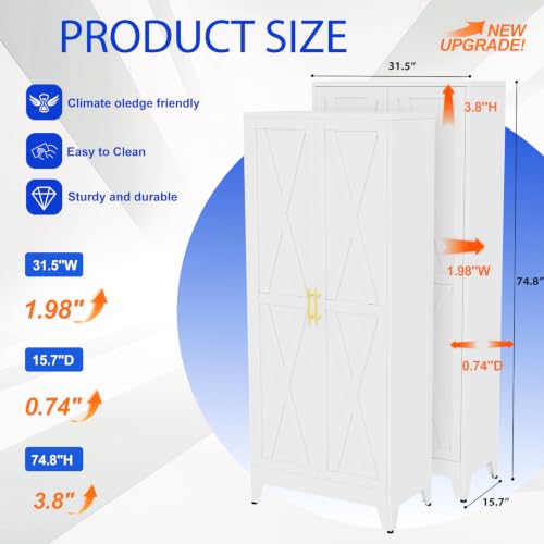GAIOUS 74.8" Tall Kitchen Pantry Cabinet, Metal File Storage Cabinet White - color: White, size: 15.7"D x 31.5"W x 74.8"H