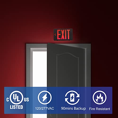TANLUX Red Exit Sign with Black Housing, LED Emergency Exit Light with Battery Backup, UL Listed, Hardwired Exit Signs with Emergency Lights, Commercial Emergency Lights for Business - 6 Pack - color: Black Housing+Red Letter, size: 6 Pack