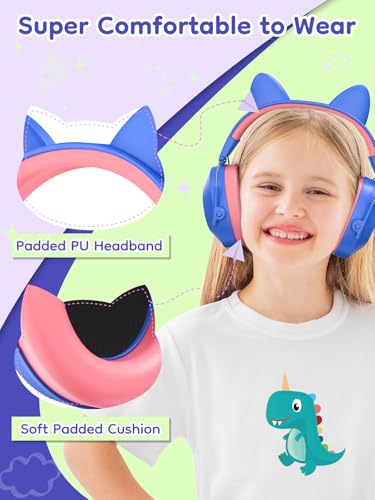 Dr.meter Kids Ear Protection Ear Muffs for Noise Reduction Cute Cat Ear - color: Cat Dark Blue