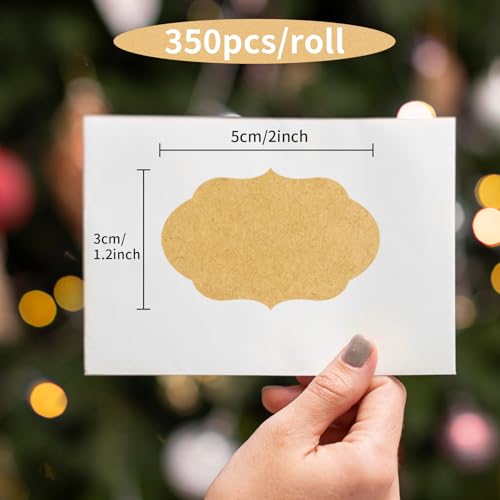 350 PCS Gift Tags & Labels, 2" x 1.2" Fancy Shape Self-Adhesive All-Purpose Jar Labels for Presents & Decoration (Kraft) - color: Kraft, size: 2*1.2 inch
