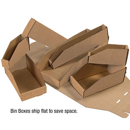 Top Pack Supply Open Top Bin Boxes, 4" x 12" x 4 1/2", Kraft (Pack of 50)