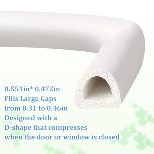 19.7Feet D-type Weather Stripping Door Seal, Self-Adhesive Seals for Door Window Gap, Soundproofing, Insulation Strip, Door Sealers for Door Frame (White), D14-12 - color: White