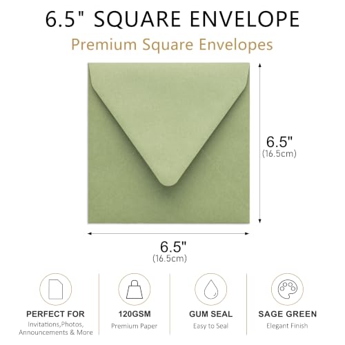 PONATIA 50 PCS/Pack Square Envelopes, Euro Flap Sage Green Envelopes - color: Sage Green