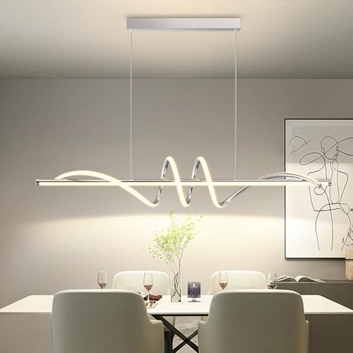 Modern LED Pendant Lights Kitchen Island,3000k-6000K Adjustable Color Dining Room Light Fixture,Dimmable with Remote Control Aluminum for Kitchen, Living, Dining,Bedroom(47in Chrome Silver - color: A-Chrome Silver, size: 47 inch