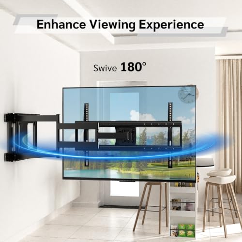 Long Arm TV Wall Mount with 180°Swivel and Tilt +5/-20° Level Adjustment, TV Bracket Screen with Rotates 90° for TVs 37-75 Inches,Hold up 132LBS,Max VESA 600x400mm - size: Fit 32-75 inch