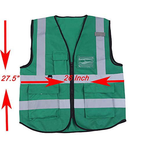 zojo High Visibility Reflective Safety Vest with Multi Pockets 10 Pack Bulk - color: Green, size: XX-Large