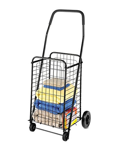 Whitmor Foldable Utility Shopping Cart with Wheels, Heavy Duty Metal Grocery Cart, Portable Foam Handle, Rolling Collapsible Trolley for Groceries, Laundry, Storage, Black - size: 18.63"L x 14"W x 38.47"H