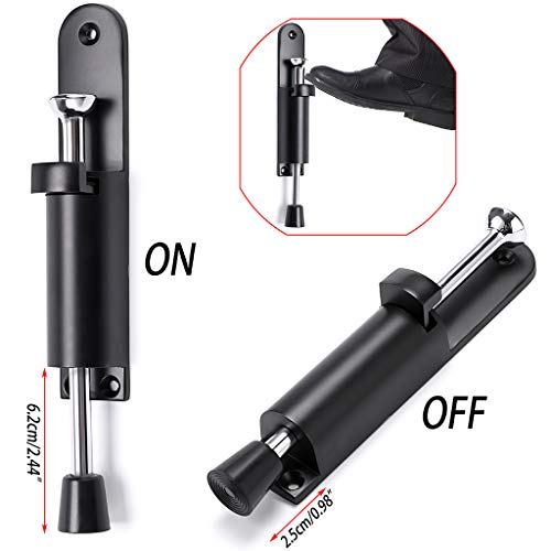 Sumnacon Kickdown Door Stop - Stainless Steel Easy Step Door Stopper, Spring Loaded Telescopic Step On/Off Door Stopper Rubber, Adjustable Heavy Duty Door Locks Holder Stop/Release by Foot, Black - color: Black