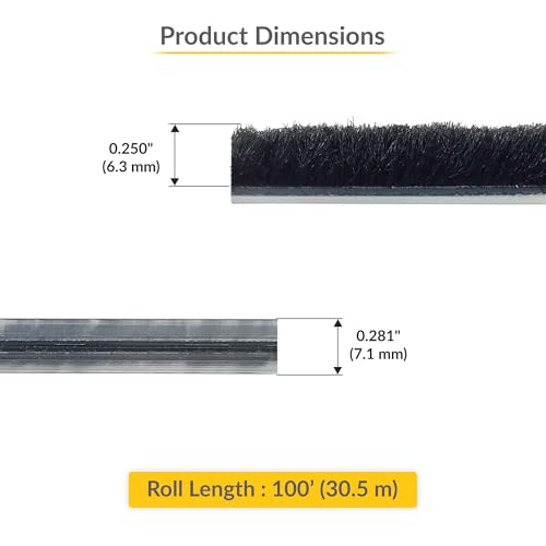 Brixwell Storefront Door Pile Weatherstrip 0.250" Pile Height, 100' Roll, Black Finish - Seal Strip for Draft, Moisture, and Dust Control in Commercial and Residential Use - style: 0.250"
