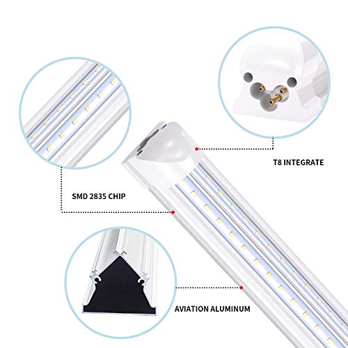 8FT LED Shop Light Fixture,Integrate T8 Linkable Shop Lights,Plug and Play,100W 6000K,Fluorescent Tube Lamp Replacements for Garage Warehouse,Factory, Workshop(6-Pack)