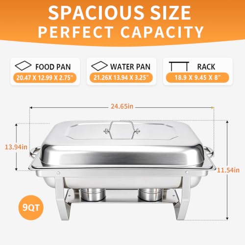 9QT Rectangular Chafing Dishes for Buffet, Chafers and Buffet Warmers Sets - color: Silver, size: Rectangular