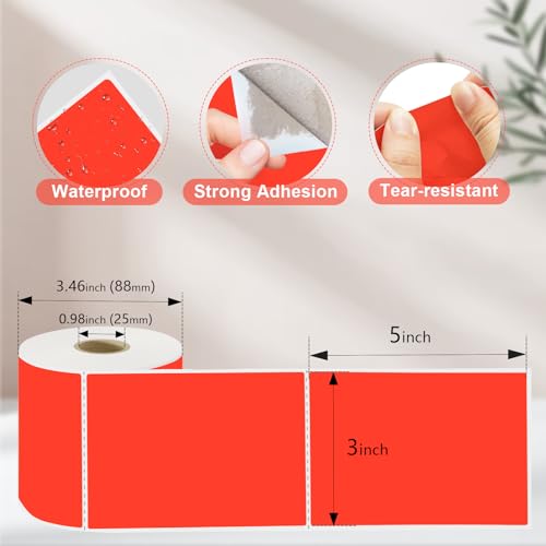 3 X 5 Inch Printable Rectangle Color Coding Labels, 300 Per Roll Adhesive Color Coding Stickers for Bar-Codes, Address, Small Business Labeling, Inventory, Fluorescent Red - color: Fluorescent Red