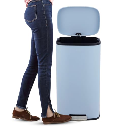 happimess Connor 2-Piece Iron Trash Can, Tide Pool Blue - color: Tide Pool Blue