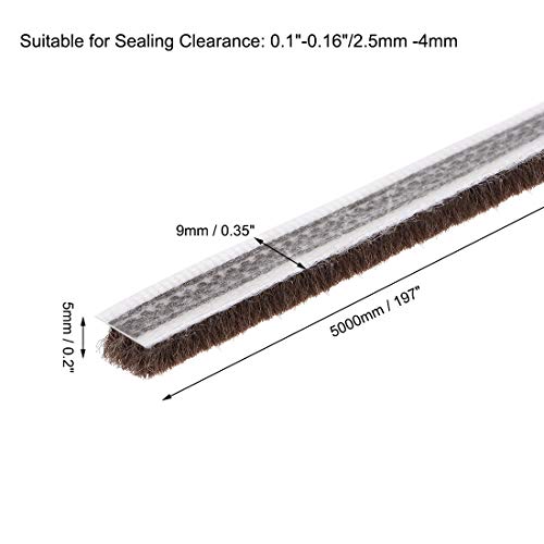 uxcell Brush Weather Stripping Adhesive Felt Door 197Inch L X 0.2" W Brown