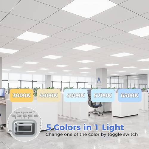 AIKVSXER 6 Pack 2x2 LED Flat Panel Light - Selectable 5 CCT 3000K-6500K & 5 Wattage 30-50W 5500Lm 0-10V Dimmable 2x2 led Drop Ceiling Lights 120-277V for Commercial and Home - size: 2x2-6p