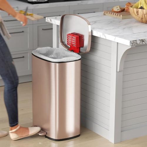 iTouchless 13 Gal Step Trash Can | Odor Filter | Rose Gold Stainless Steel - color: Copper Gold