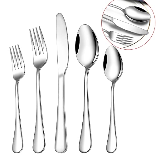 Silverware Set for 8,SANLUNS 40-Pieces Heavy Duty Stainless Steel Flatware Utensils Cutlery Set, Steak Knife/Spoons/Forks, Wedding Housewarming Gift Service for 8,Mirror Polished, Dishwasher Safe - color: 40 Piece-Silver