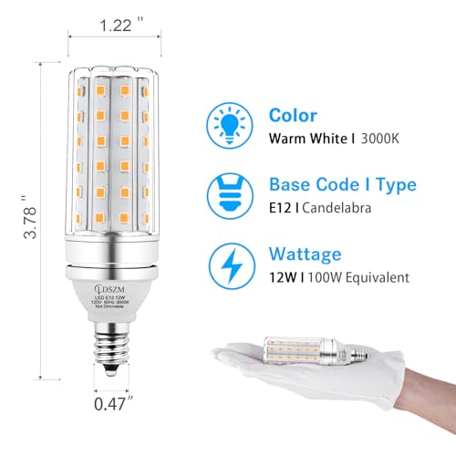 E12 LED Bulbs 12W Candelabra led Light Bulb,100 Watt Equivalent 1200lm Warm White 3000K E12 Base LED Chandelier Light Bulbs Non-Dimmable LED Corn Bulbs, Pack of 6 - color: E12-12w-3000k-6pcs