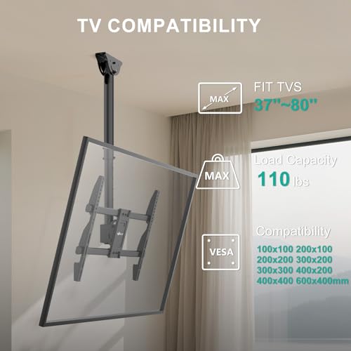 WALI Ceiling TV Mount for Most 37-80 inch LCD LED OLED 4K TVs, up to 110lbs - color: Black (600x400mm), size: 3 feet