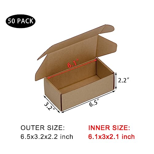 SUNLPH 50 Pack 6.5x3.2x2.2 Inches Small Shipping Boxes, Brown Corrugated Cardboard Boxes, Moving Mailing Packing Box - color: Brown, size: 6.5x3.2x2.2