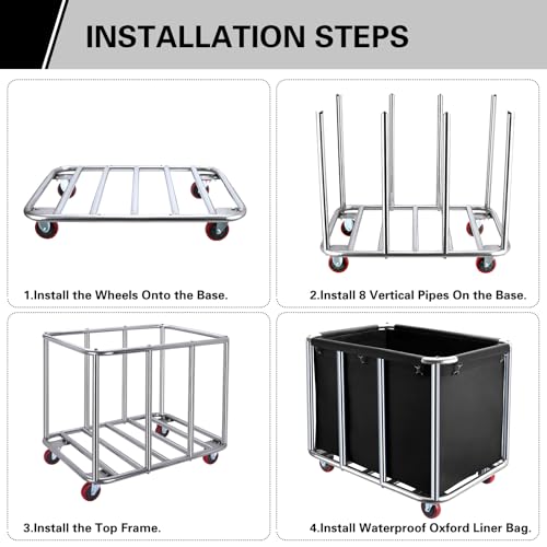 Commercial Laundry Cart with Wheels,400L for Hotel,Home (Black) - color: Black
