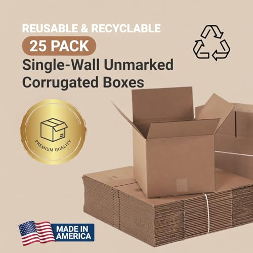 12"L x 6"W x 4"H Flat Shipping Boxes (25-Pack) | Corrugated Cardboard Single-Wall Long Kraft Boxes for Moving, Packing and Storage - size: 12x6x4