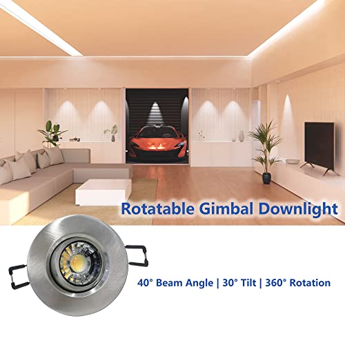 POPANU 3 Inch Gimbal LED Recessed Light 6 Pack,Adjustable Downlight, Nickel - color: Brushed Nickel, size: 3 Inch