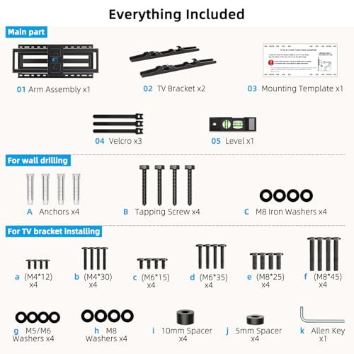 HOME VISION Heavy-Duty Full-Motion TV Mount for 40-90" TVs, Fits 24" Studs - size: 6604/ 40-90"