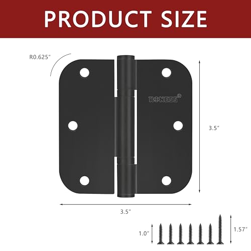 6 Pack Matte Black Oil-Free Door Hinges 3.5'' Premium Stainless Steel Door Hinges 3.5'' X 3.5'' with 5/8" Radius Corner Heavy Duty Rust-Resistant Doors Hardware - color: Matte Black