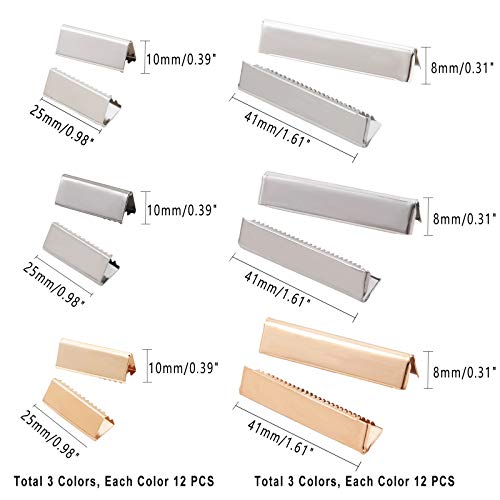 PH PandaHall 72pcs 3 Colors Belt Buckle Tip Ribbon Crimp Ends Findings for Webbing Belt Student Belt Clip Repair (1/1.6 Inches)