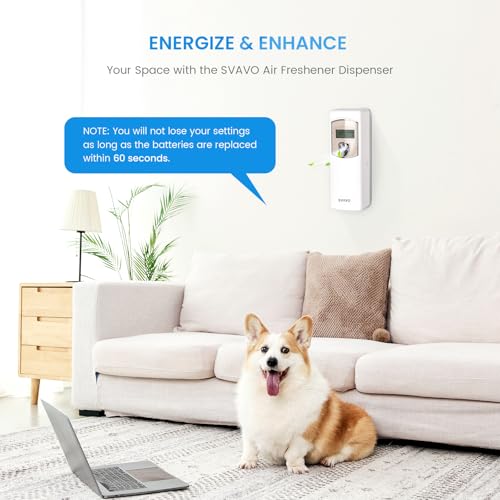 SVAVO Automatic LCD Air Freshener Dispenser - Wall Mount/Free Standing Auto Fragrance Dispenser Programmable Aerosol Spray Perfume Dispenser for Bathroom, Hotel, Office, Commercial Place, White