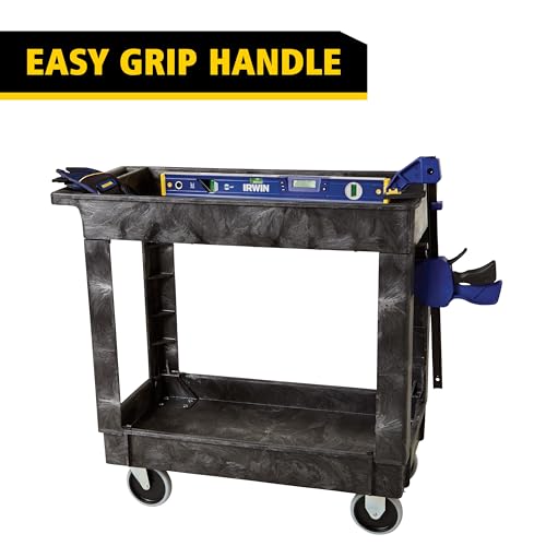 Rubbermaid Commercial Products 2-Shelf Service/Utility Cart with Wheels, 300-Pound Capacity, Black, Lipped Shelves with Handle, Use in School/Restaurant/Warehouse/Manufacturing - size: Small