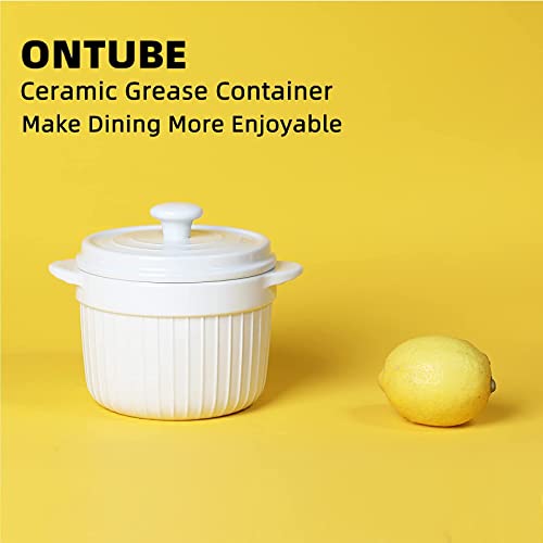 ONTUBE Ceramic Bacon Grease Container Keeper with Strainer 17oz, White - color: White