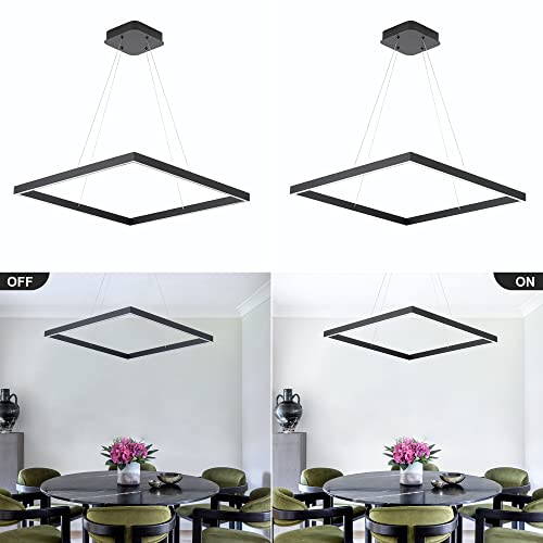 Modern Square Chandelier, Square Ceiling Pendant Light Fixture,Black - size: 1-Light 23.6"