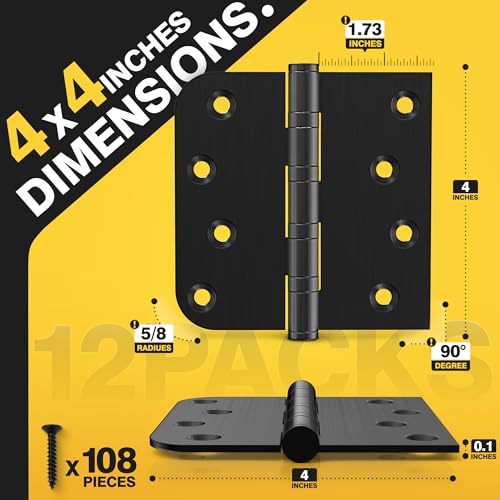 KOLET Ball Bearing Door Hinges, 4 x 4 Inches, Matte Black, 12 Pack - color: Matte Black, size: 12 Packs
