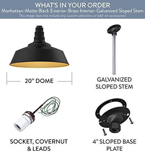 Industrial Pendant Light 20 Inch Extra Large Steel | Matte Black/Brass - color: Matte Black With Brass Interior, size: 12" Sloped Stem