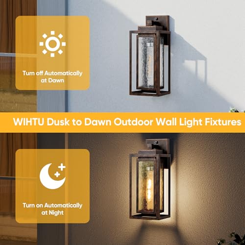 WIHTU 15.78'' Dusk to Dawn Porch Light, Outdoor Wall Sconce Light, Garage - color: Gold-Brushed Black, size: Dusk to Dawn