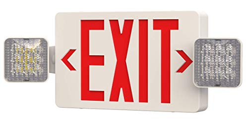 LED Red Emergency Light Combo Exit Sign with Battery Backup, Two LED Adjustable Lamp, AC/DC Input, 120V/277V Dual Optional Voltage, Fire Resistant, UL Certified GC4 for Home Hotels Offices