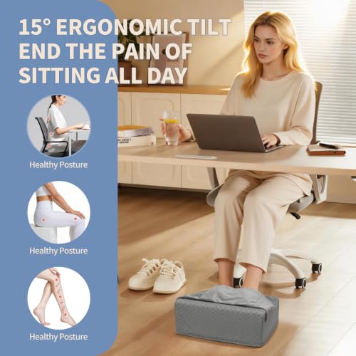 Under Desk Footrest with Rocking Base & Warming Cover, Gray Check - color: Gray Checkered Pattern, size: 12.6" L x 15" W x 7.3"