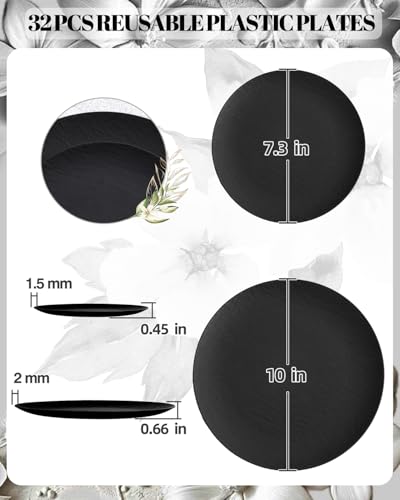 32Pcs Matte Black Plastic Plates Unbreakable & Reusable Party Set - color: Black