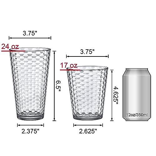 Amazing Abby - Snowflake - 16-Ounce and 24-Ounce Tumblers (Set of 12), Clear Reusable Plastic Cups, Stackable, BPA-Free, Shatter-Proof, Dishwasher-Safe - style: All-Clear, 16 oz + 24 oz
