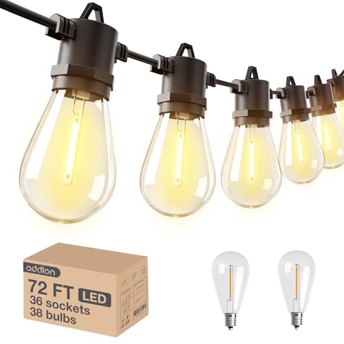 addlon 72FT Outdoor String Lights with 36 Dimmable Edison Bulbs for Patio - size: 72FT(36 Sockets)