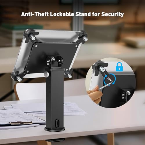 AboveTEK iPad Desk Grommet Mount, Adjustable Tablet Desk Mount with 360° Rotation & 180° Tilt, Fits 9.7"-13" Tablets, Anti-Theft iPad Stand, Heavy-Duty Aluminum Tablet Stand, Perfect for Work - color: Black