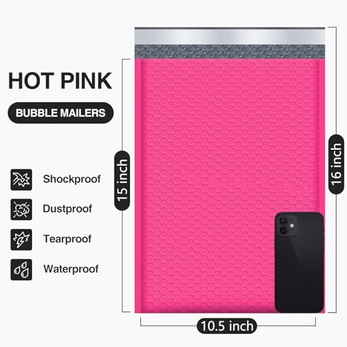 UCGOU Bubble Mailers 10.5x16" Hot Pink 25 Pack Usable Size 10.5x15" Padded - color: Hot Pink, size: 10.5x16" 25PC