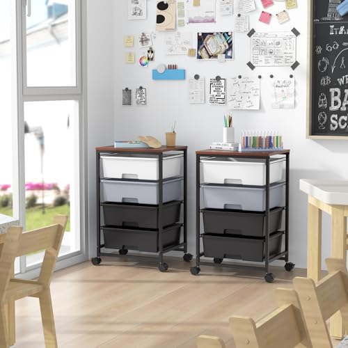 SYKIARIOL Rolling Cart with Drawers, 4-Drawer Utility Cart, Light Grey - color: Light Grey