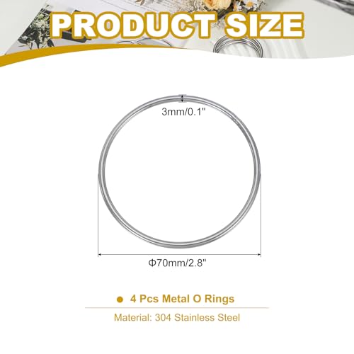 PATIKIL 2.8" Metal O Ring, 4 Pcs Heavy Duty 304 Stainless Steel O Rings Welded Round Rings for DIY Crafts Hardware Belt Dog Leash Macrame, 3x70mm - size: 3x70mm